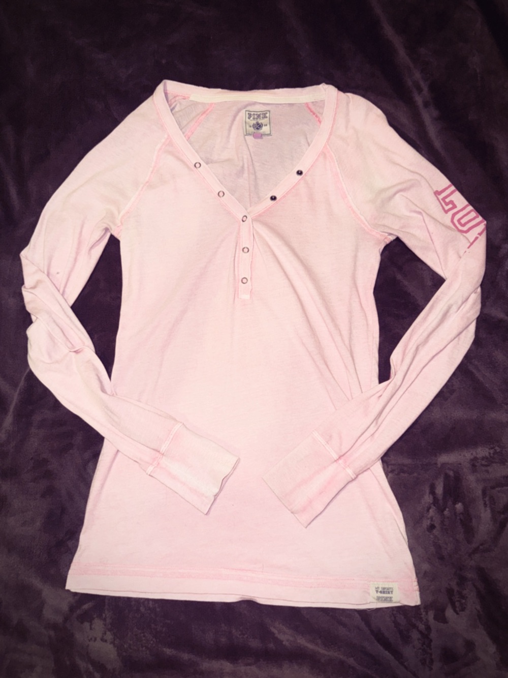 PINK Victoria's Secret Light Pink Snap-Front Long Sleeve Henley